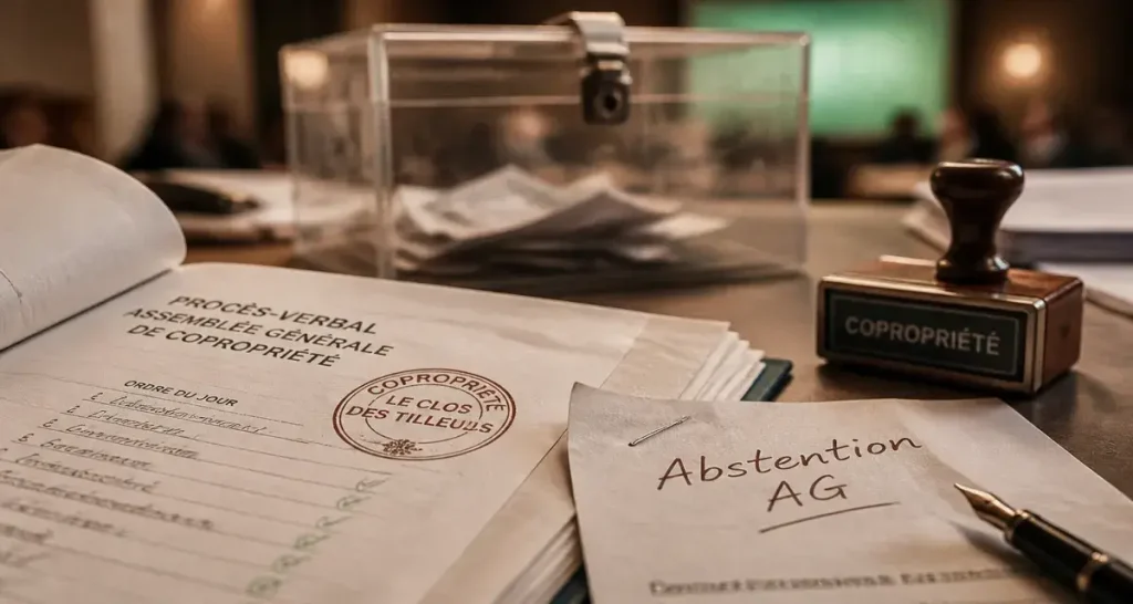 Abstention vote AG copropriété : PV et recours bloqués