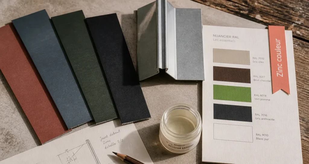 Échantillons couleur zinc et vernis laquage pour façades