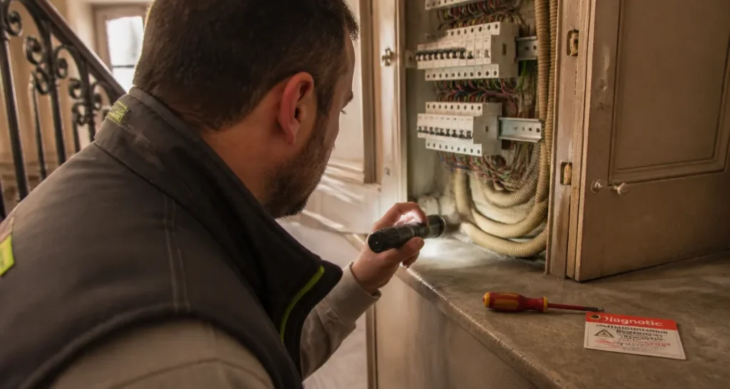 electricien paris 8 en intervention urgente, tableau électrique ouvert