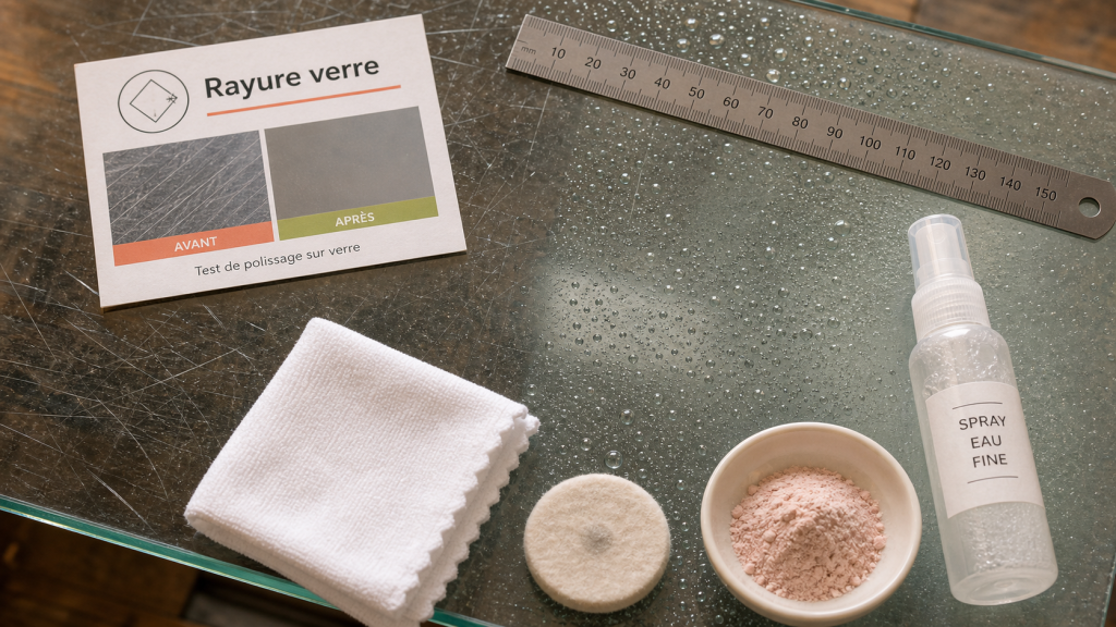 Enlever rayure profonde verre avec oxyde de cérium, polissage au microfibre