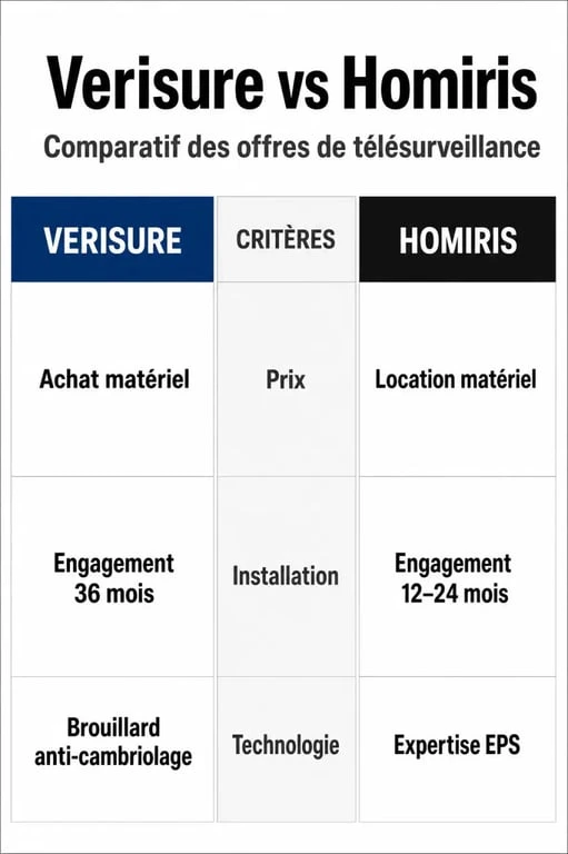 Comparatif télésurveillance Verisure ou Homiris : différences clés entre achat et location de système d'alarme pour choisir la meilleure protection