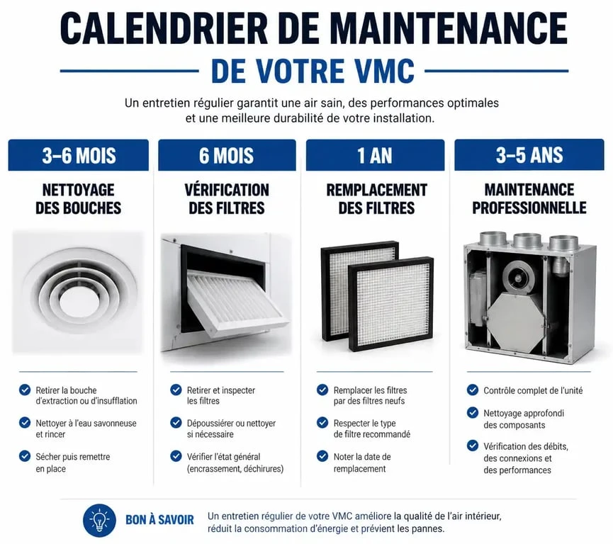 Infographie du calendrier de maintenance VMC pour un entretien optimal