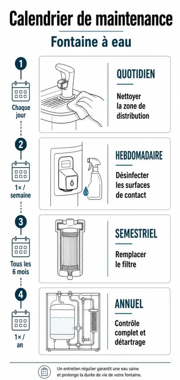 Calendrier d'entretien et maintenance pour fontaine à eau en entreprise