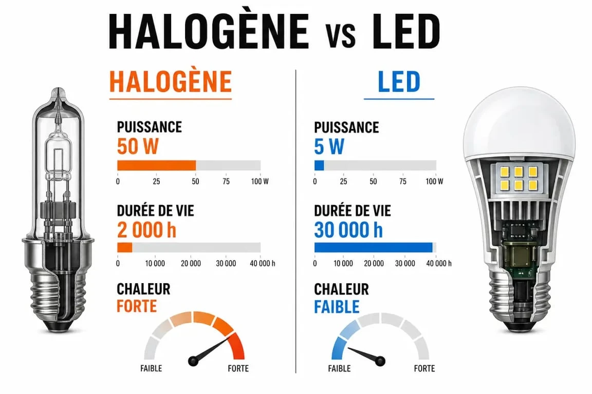 Comparatif technique ampoules halogènes et LED pour remplacement réussi