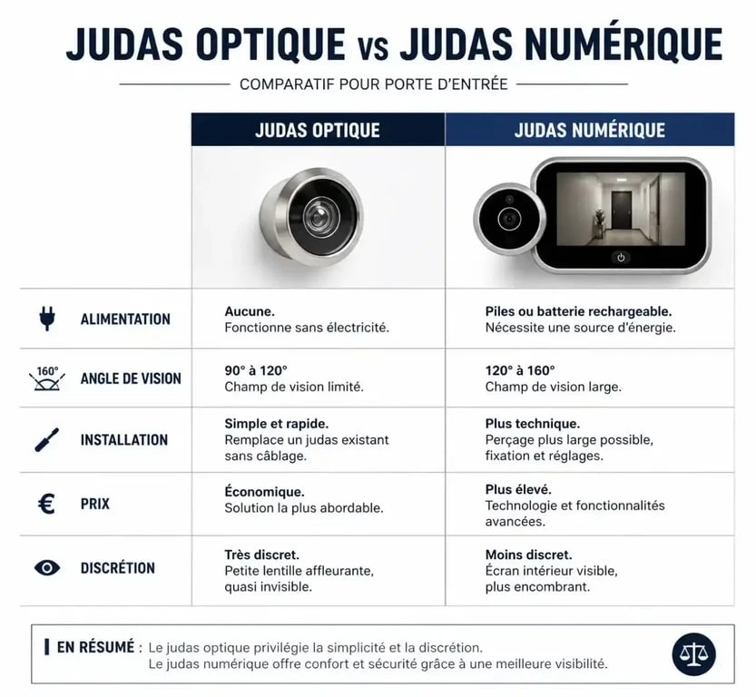 Comparatif des caractéristiques entre un judas optique et un judas numérique pour porte d'entrée
