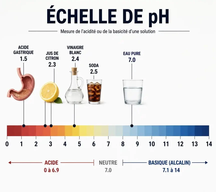 Infographie comparative du pH du vinaigre blanc par rapport à d'autres substances courantes