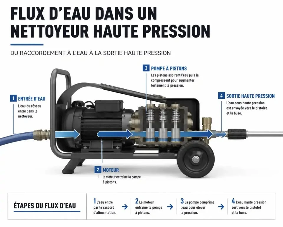 Schéma de fonctionnement interne d'un nettoyeur haute pression Karcher