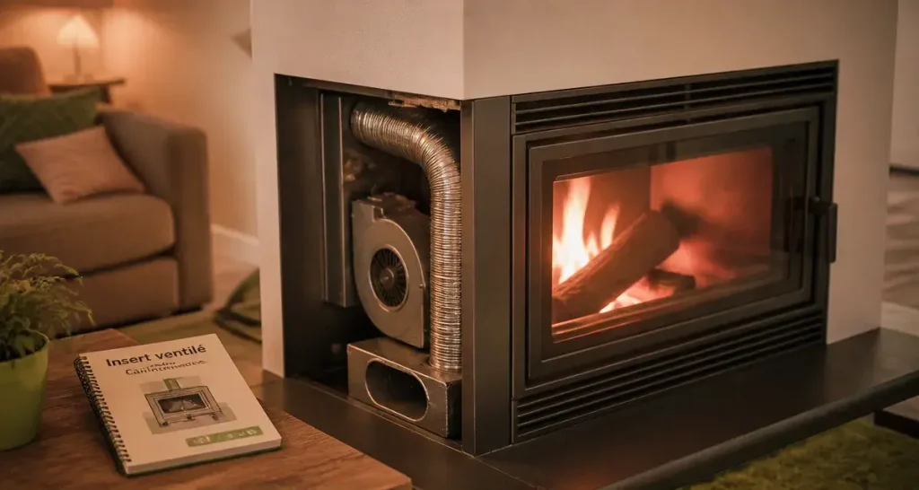 Insert avec ventilateur fonctionnement : cheminée en fonte vitrée