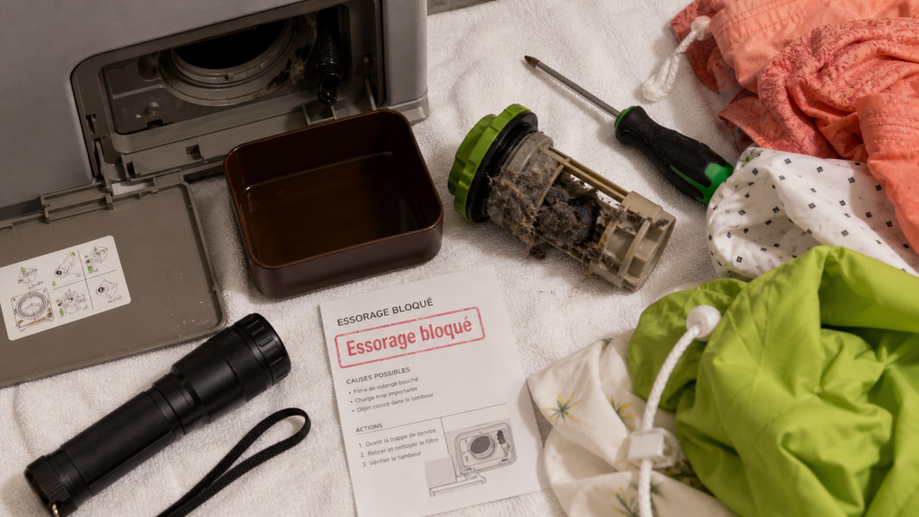 Pourquoi ma machine à laver n'essore plus : filtre de vidange encrassé, eau résiduelle