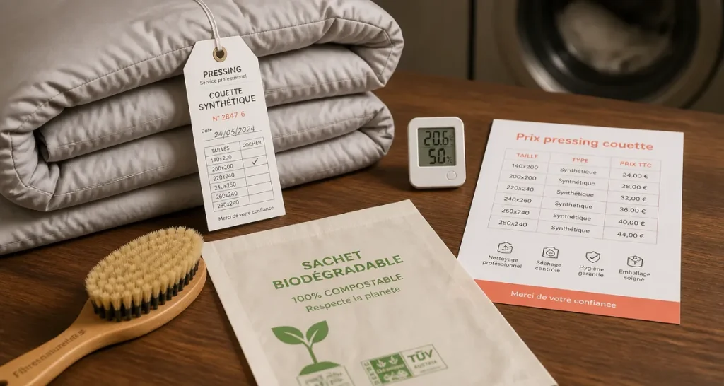 Prix pressing couette : tarifs pour couette (thermomètre et étiquette de pressing).