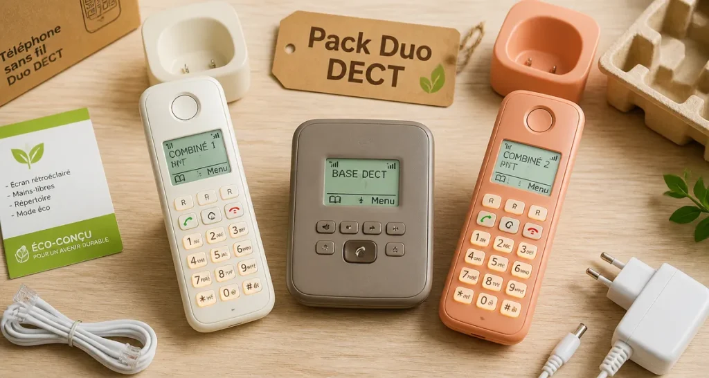 Téléphone fixe duo sans fil : 2 combinés DECT et blocage d’appels