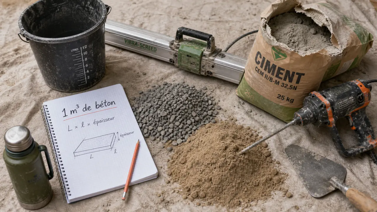 1m3 de beton : dosage 10 gâchées et 2175 kg à préparer