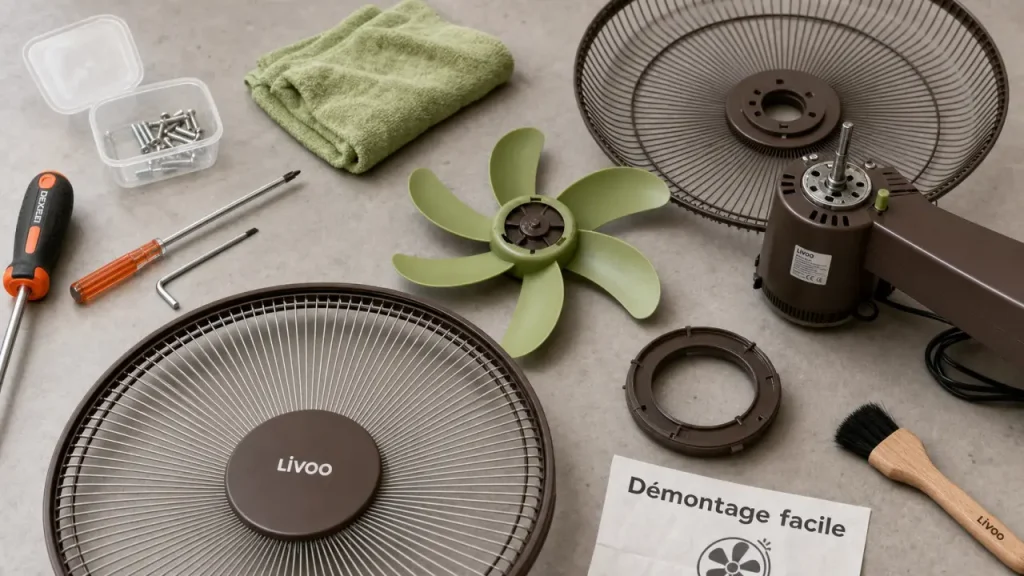 Démonter un ventilateur sur pied : repérer les vis cachées, retirer les pales et remonter sans casse