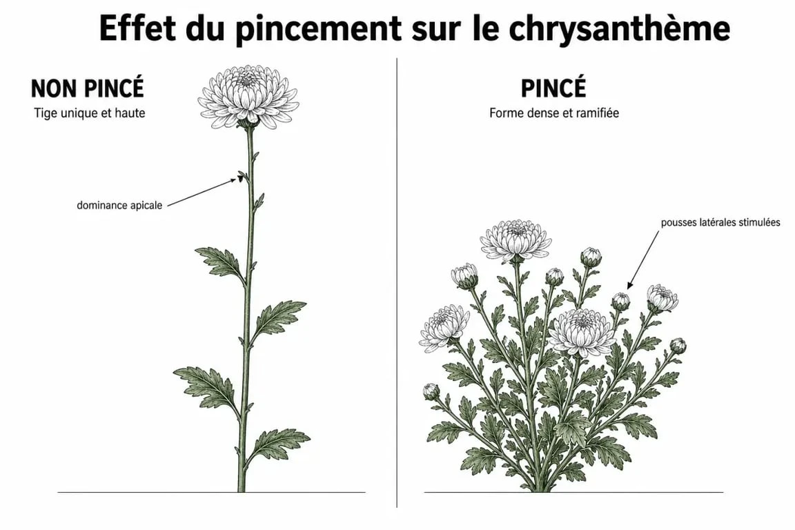 Comparaison entre un chrysanthème non pincé et un chrysanthème pincé pour une floraison optimale