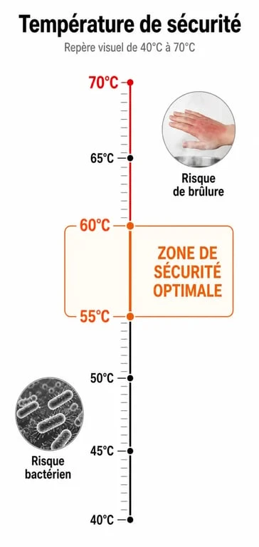Infographie sur le réglage idéal de la température du ballon d'eau chaude pour la sécurité et l'économie d'énergie