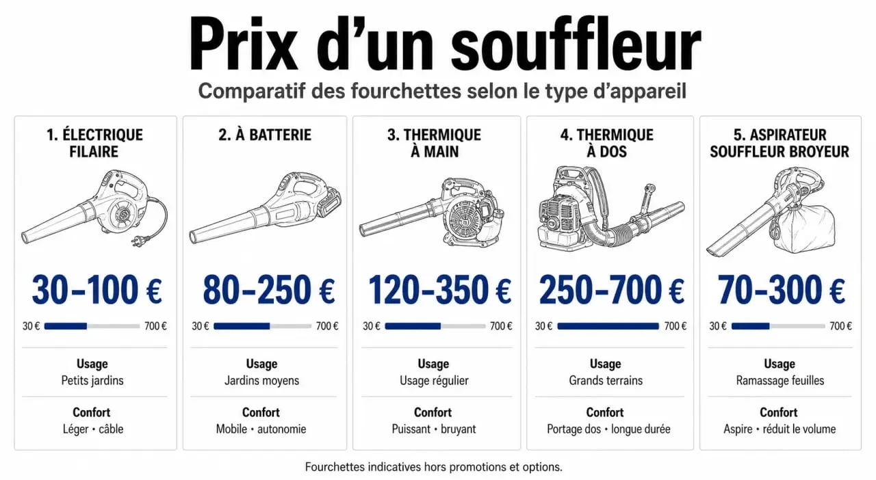 Comparatif du prix souffleur selon le type de modèle