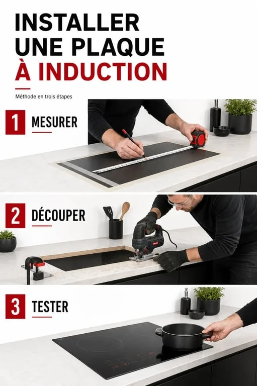 Installation d'une plaque induction en trois étapes dans une cuisine moderne