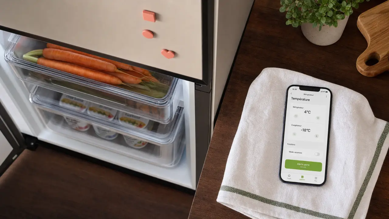 Frigo LG connecté WiFi, 637 L, alerte porte sur smartphone