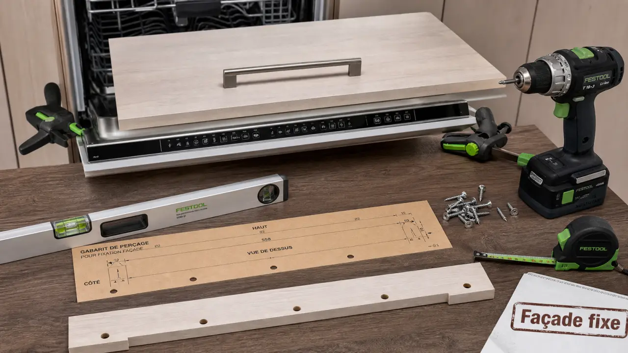 Installation porte lave vaisselle encastrable : pose façade et habillage