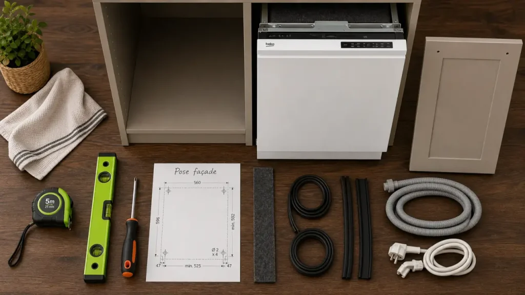 Installer un lave-vaisselle encastrable sans fuite : niche 600 mm, façade et raccordements