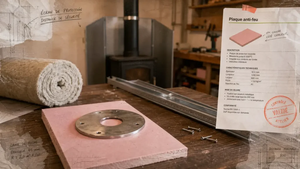 Plaque anti-feu chez Brico Dépôt : choisir entre BA13 rose et inox Ø150 mm