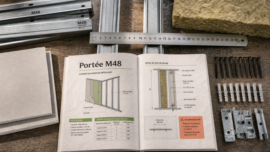 Portée maximum plafond autoportant M48 : erreurs qui font fléchir