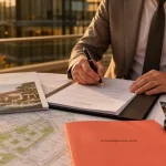 Accompagnement vente immobilier de luxe : agent signe un mandat et estime un bien