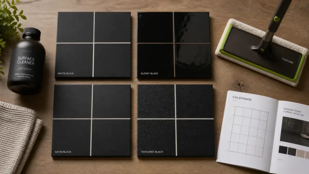 Carrelage noir au sol : mat, brillant ou texturé, lequel choisir selon la pièce ?