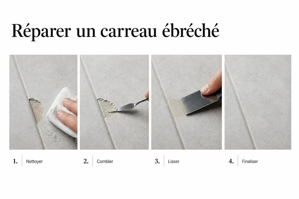 Kit réparation carrelage sol : étapes pour reboucher un éclat sur un carreau de sol