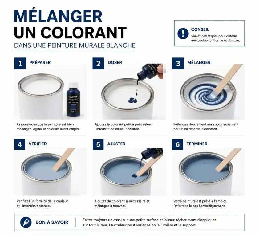 Étapes de mélange du colorant pour peinture murale