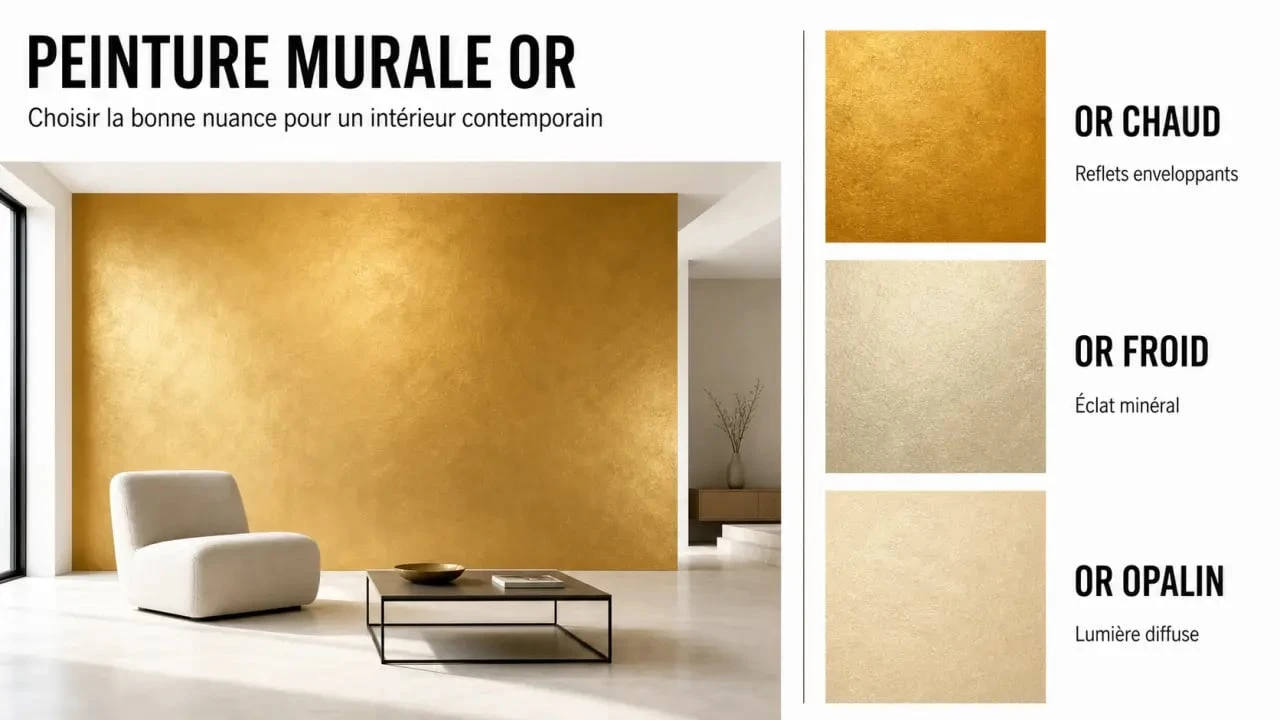 Peinture murale or : comparaison des nuances or chaud, or froid et or opalin