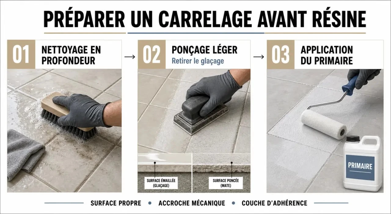 Étapes de préparation du support pour la pose de résine pour sol sur carrelage