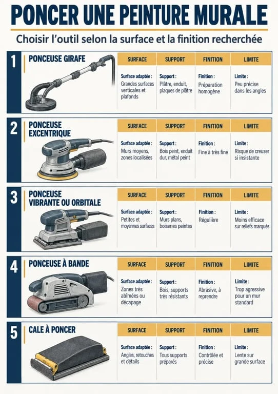 Infographie comparative des outils pour choisir une ponceuse peinture murale