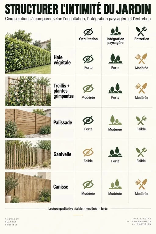 Infographie des solutions de délimitation pour un extérieur aménagement jardin