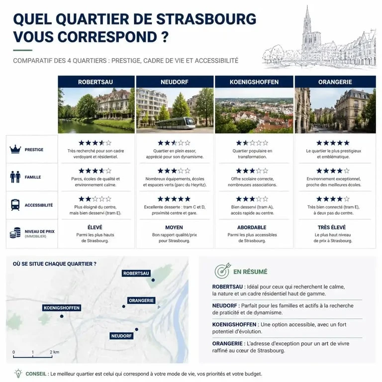 Tableau comparatif des quartiers pour un achat maison Strasbourg