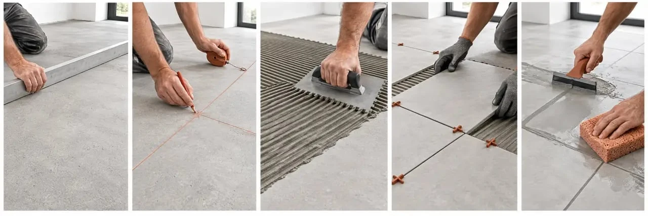Étapes de la pose de carrelage au sol, du contrôle du support à la réalisation des joints
