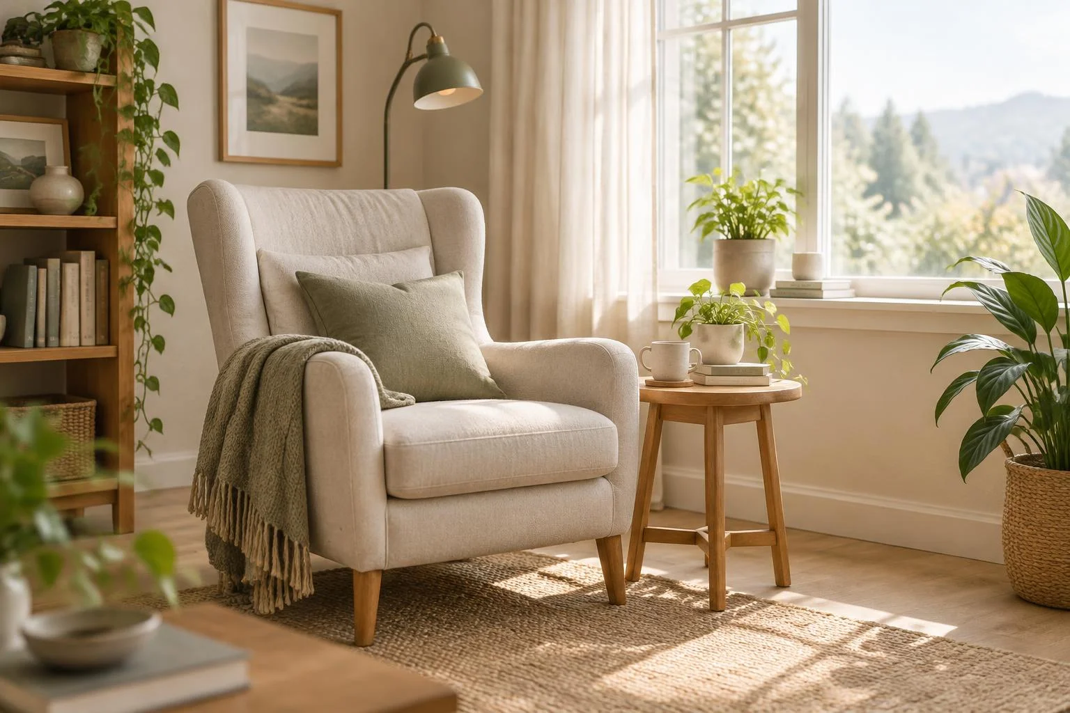 Coin lecture relaxant : l’emplacement avant le fauteuil