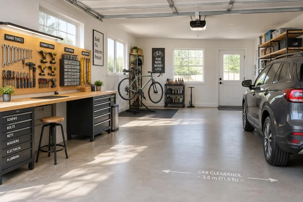 Un garage-atelier bien organisé, sans renoncer au stationnement