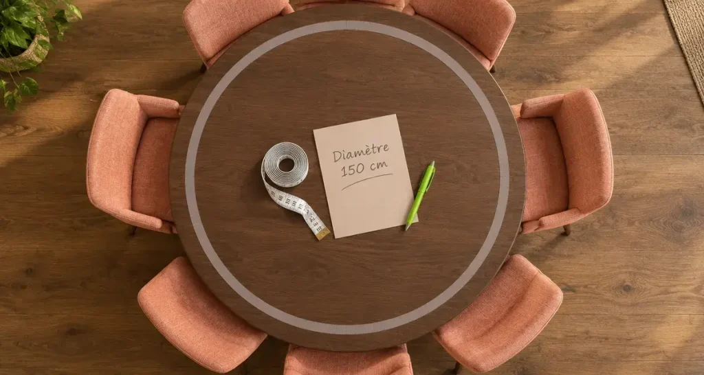 Table ronde 8 personnes : 140 cm pour tenir, 150 cm pour être à l&rsquo;aise